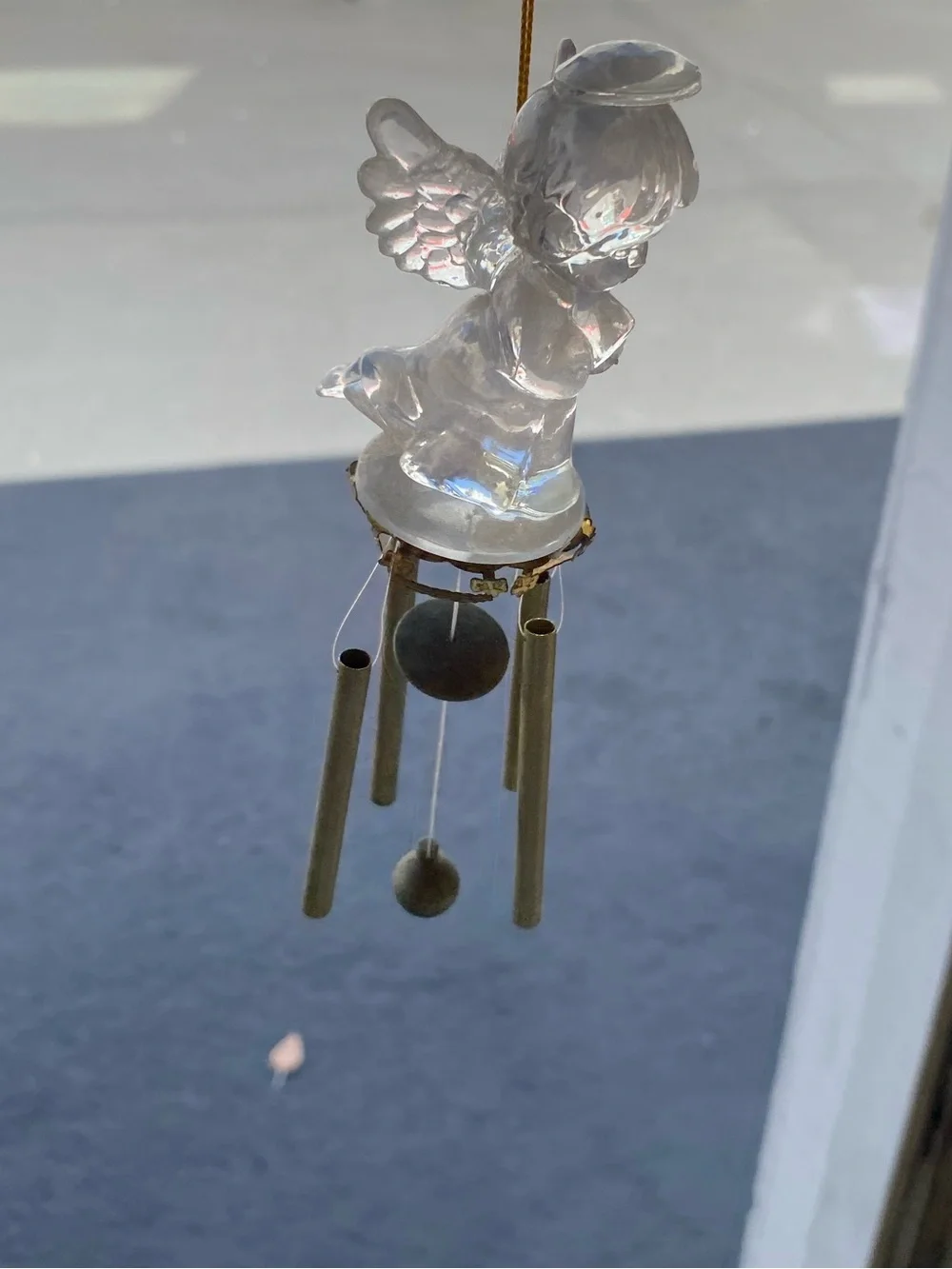 Vintage Clear Acrylic Praying Angel Mini Wind Chime Brass Tubes Y2K